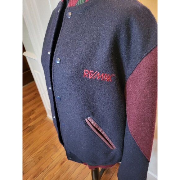 Vintage 90's Wool Navy/Burgundy/Green Letterman Jacket Leather Trim S Streetwear - Picture 6 of 8